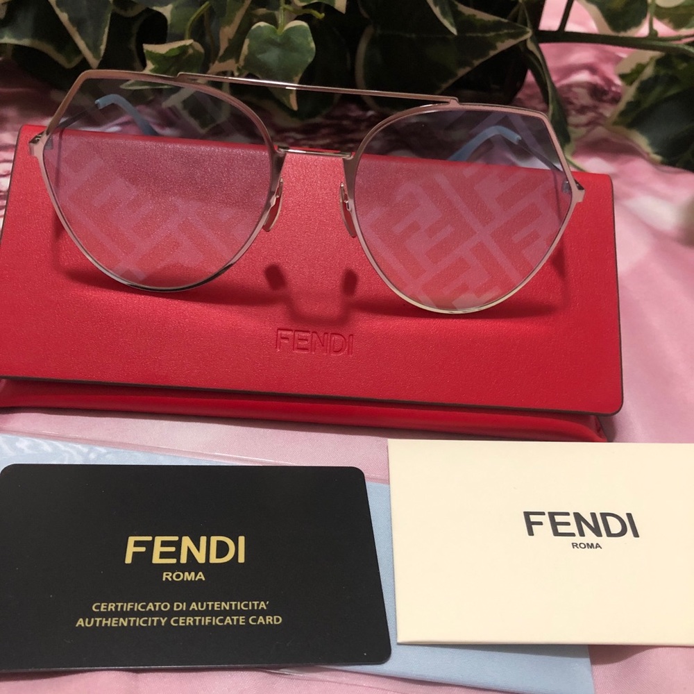 Fendi Pink Lens Gold Frame Sunglasses